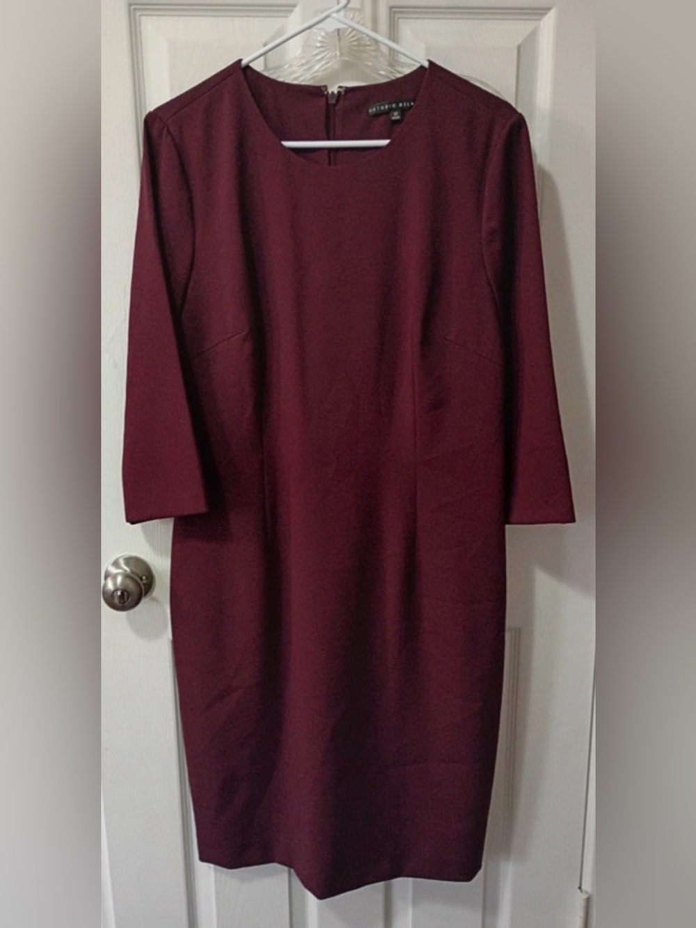 ANTONIO MELANI Burgundy Wine-Red Long Sleeve Shift Dress Size 12